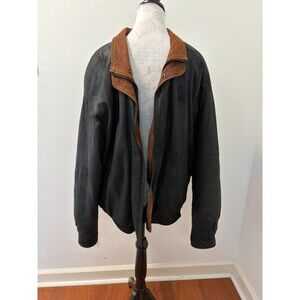 Vintage Remy Leather Bomber Jacket Mens 44 Black Brown Two Tone Made in USA